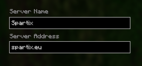 Minecraft Add Server screen with Spartix and spartix.eu